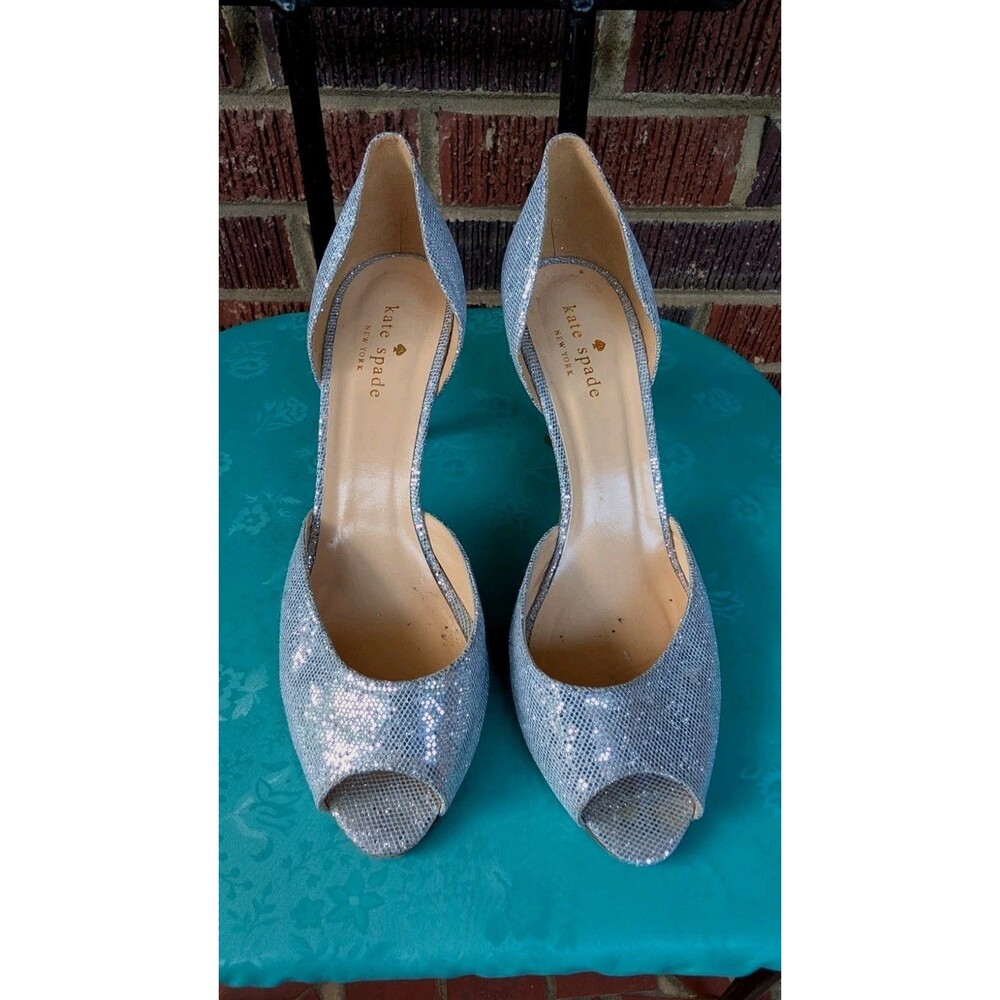 Kate Spade Silver Metallic D'Orsay Leather High Heel Shoes -Open Toe- Sz 8